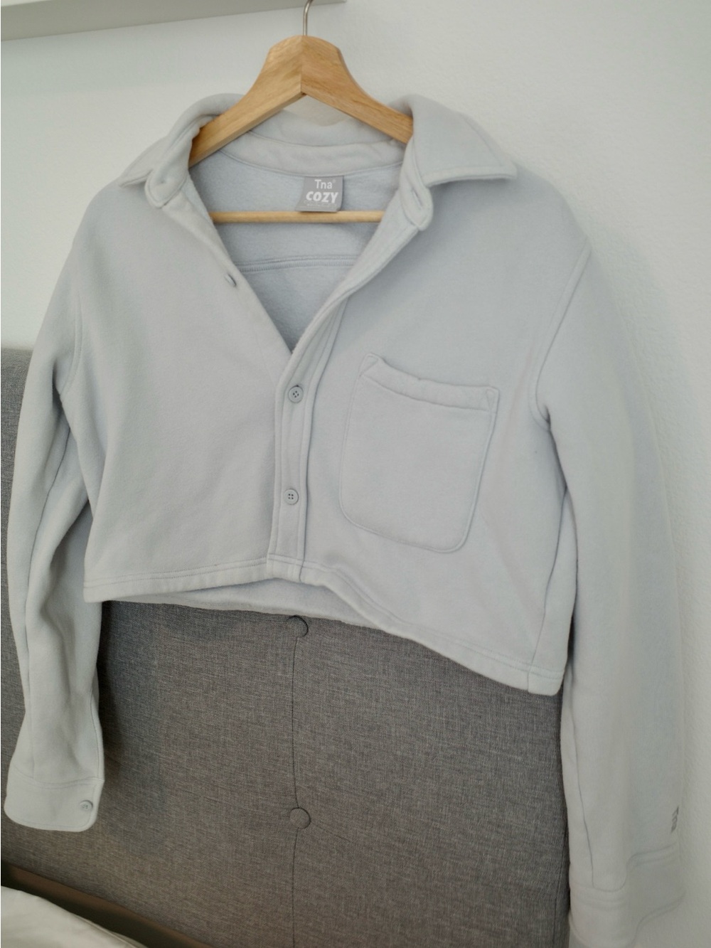Aritzia Cropped Button-Front Cardigan Jacket - Pale Blue